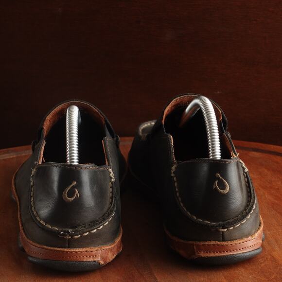 OluKai Shoes Mens SZ 8 BLK Moloa Leather Slip On Loafer Convertible Casual Shoes main image 5